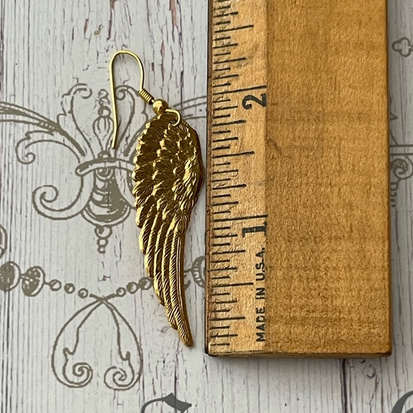 Gold washed brass angel wings drop earrings - Picture 6 of 6